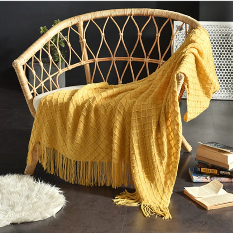 Mustard Yellow Textured Knit T - Boho Throw Blanket Fringe ulasan dan harga