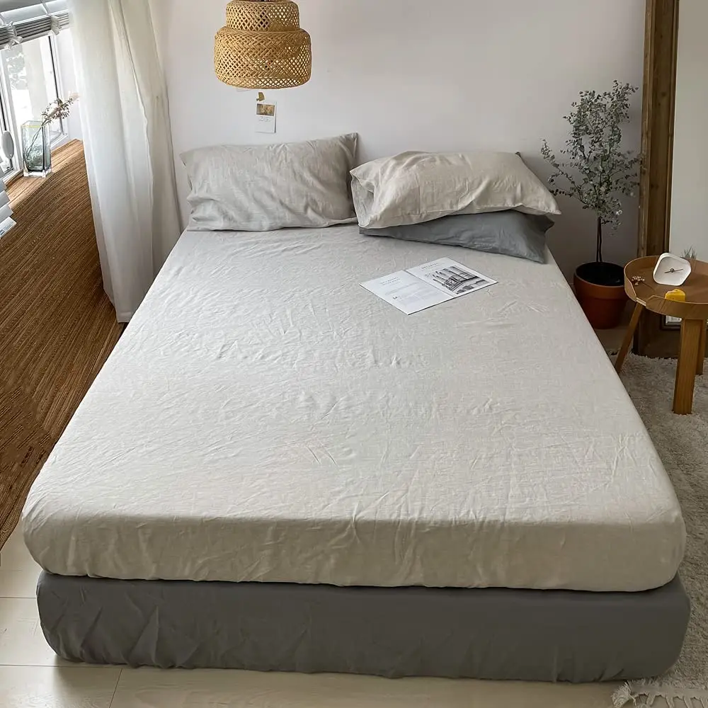 Pure Linen Fitted Sheet 35cm D - Fitted Bed Sheets Deep Pocket ulasan dan harga