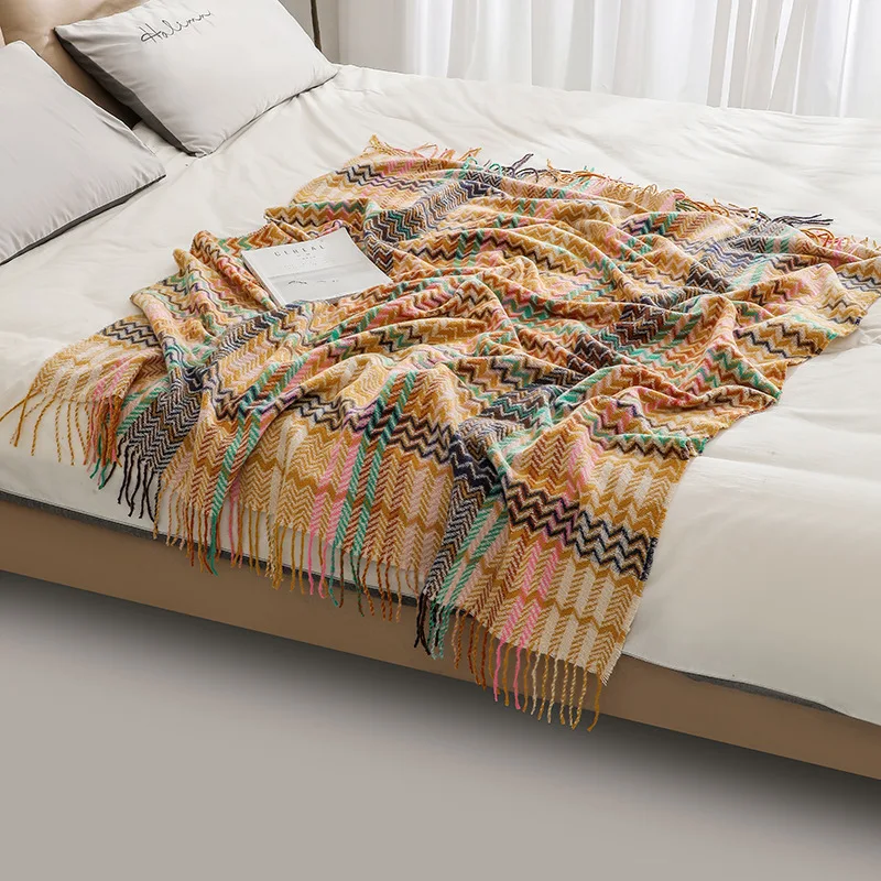 Boho Wave Throw Blanket with T - Boho Throw Blanket Fringe ulasan dan harga